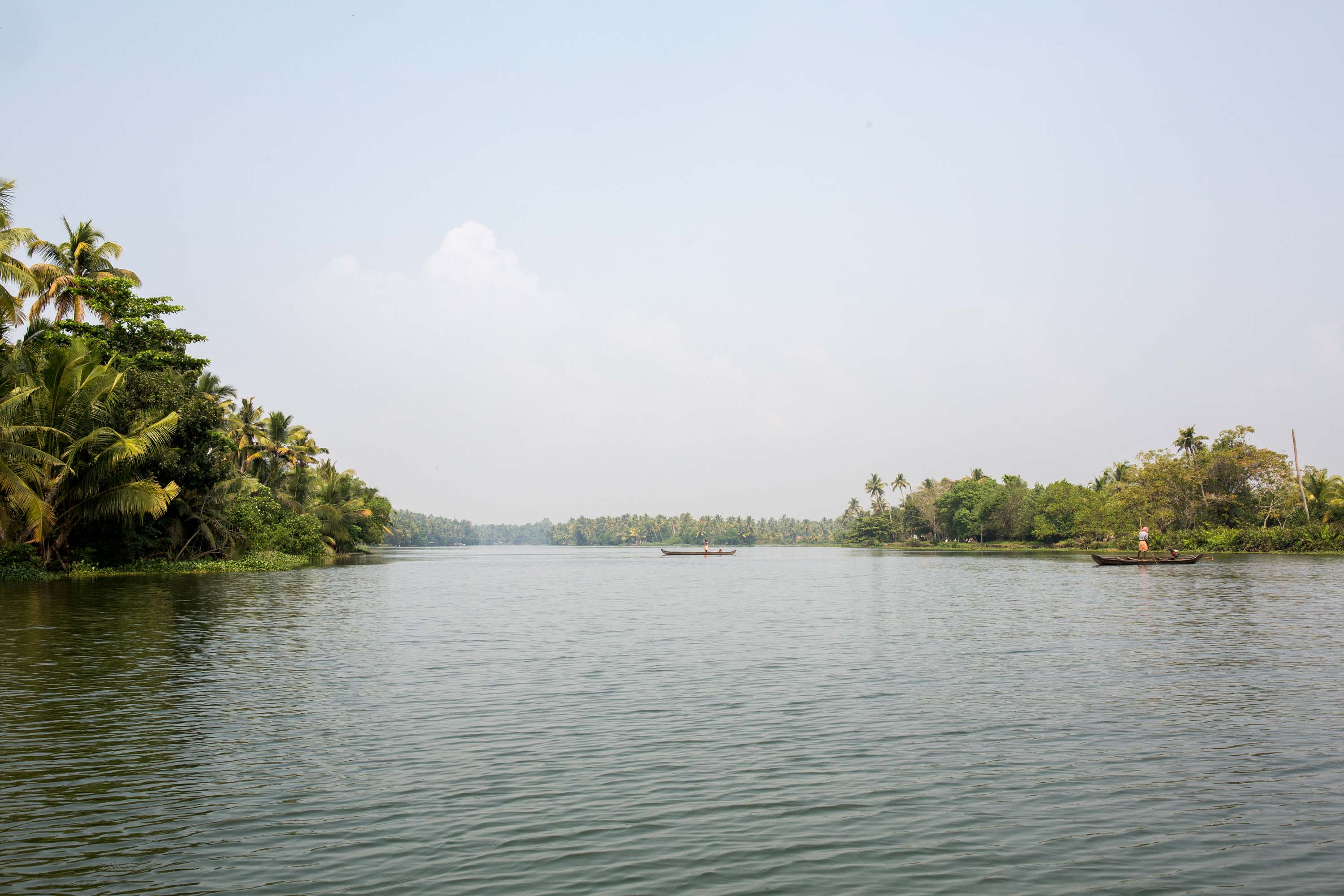 The Kerala backwaters are a network of brackish lagoons, canals, lakes, and rivers on India's southwestern coast, parallel to the Arabian Sea