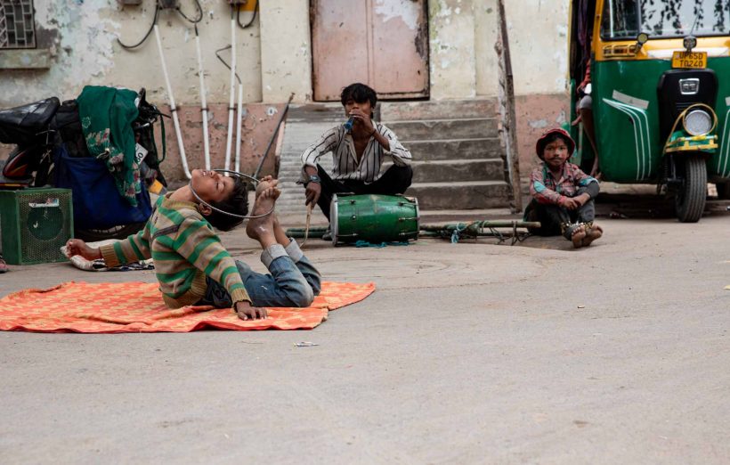 Children performing on the Street of Varanasi India