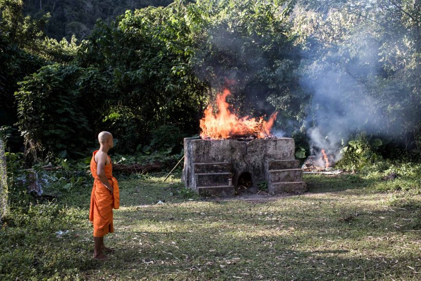 Public crematoriums on the bank of the river Nam Ou close Muang Ngoy village Laos